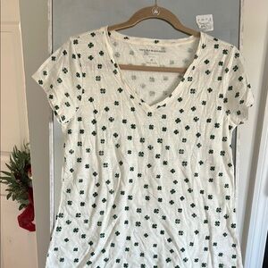 Lucky Brand White and Green Clover Print Women's Top